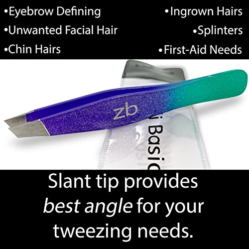 Zizzili Basics Tweezers - Limited Edition Mermaid Slant Tip - Best Tweezer for Eyebrow, Facial Hair Removal and your Precision Needs - color: Mermaid