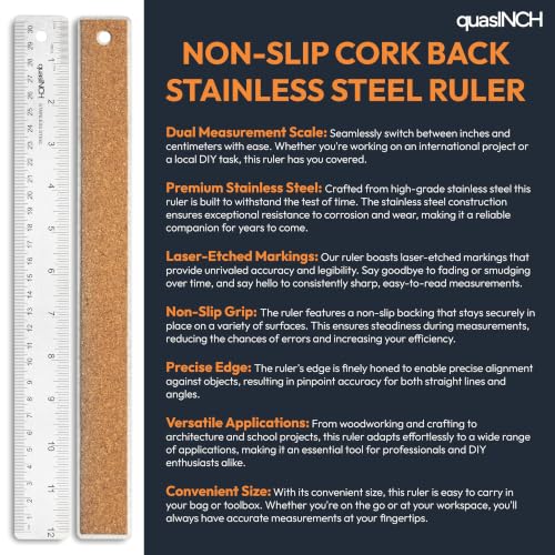 Stainless Steel Metal Ruler, 30.5 cm & 12 inches, Silver Color