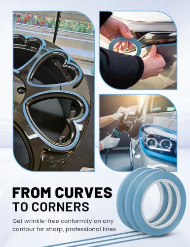 RED WOLF 4 Rolls PVC Pinstriping Tape 36Yd 1/8 Inch, 1/4 Inch, 1/2 Inch, 3/4 Inch Blue, Automotive Car Paint for Curves Conformable Stretch Fine Line Auto Painters Tape Clean Curved Lines - style: 1/8, 1/4, 1/2, 3/4 Inch