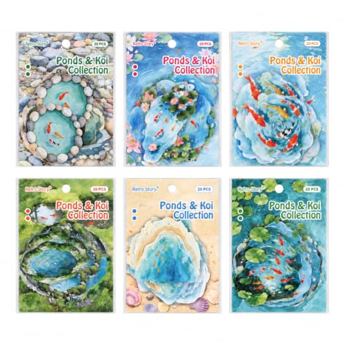 120 Pcs Watercolor Koi Pond PET Stickers, Water Lotus Decals Set - color: Clear Pond Reflecting Carp