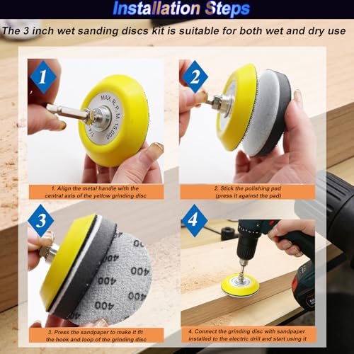 160PCS 3 Inch Sanding Disc Drill Polishing Kit, Headlight Restoration Kit, 60‑10000 Grit Wet Dry Hook and Loop Sandpaper, Drill Sanding Attachment for Car Headlight Metal Wood Resin Polishing - size: 3inch-KIT