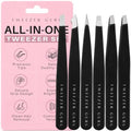 Tweezer Guru Eyebrow Tweezer Set for Women & Men - Professional Slant and Pointed Tweezers Set with Case - Precision Tweezers Kit for Facial Hair, Splinter and Ingrown Hair Removal (6 Pack)