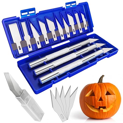 21 Pieces Precision Hobby Craft Knife Set,Razor Sharp Knives for Scrapbooking,Stencil,Art Modeling,Sculpture,Wood Leather,Halloween Pumpkin Carving,Fine Point,Scoring,Chiseling Blade
