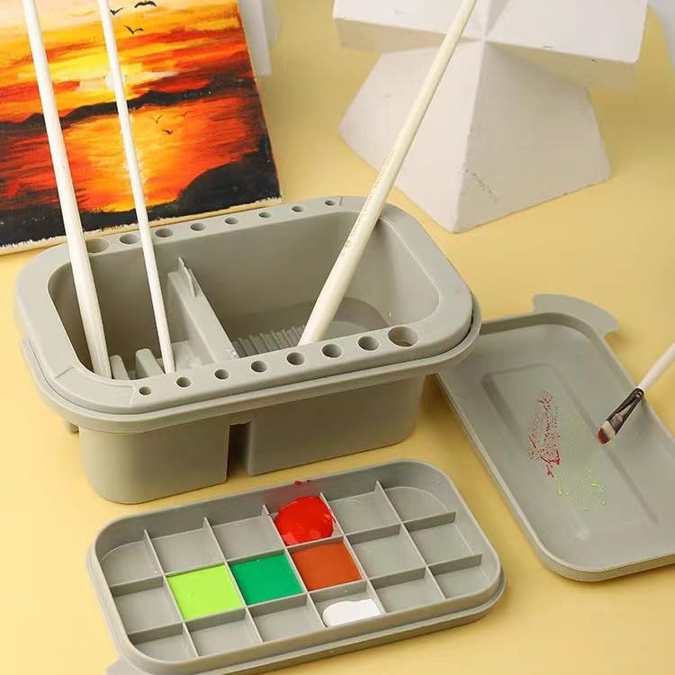 3-in-1 Palette w/Lid, Cup Brush Storage for Acrylic & Oil Painting