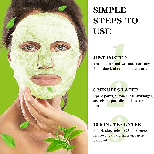 IREV 10 Pack Green Tea O2 Bubble Face Masks Sheet, Bubble Facial Mask, Foaming Face Mask, Purifying Facial Mask for Acne and Pores, Moisturizing Spa Face Masks Skincare, Brightening Beauty Masks