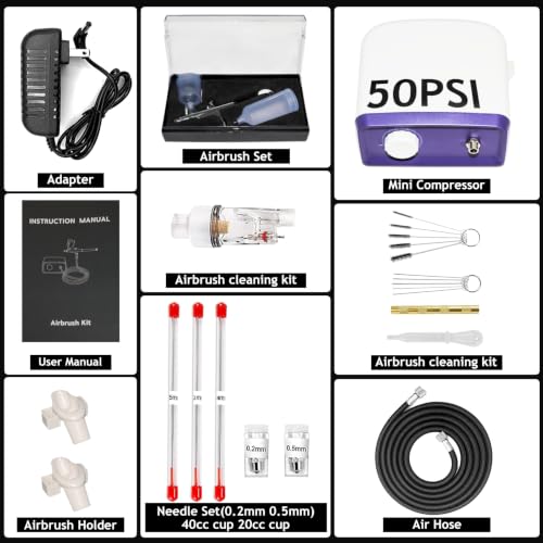 50PSI Dual Action Airbrush Kit with Compressor