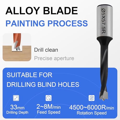 Carbide Tipped Brad Point Boring Bit 8mm Dia x 57.5mm Long - 10mm Shank, Left Hand Rotation for CNC Dowel Drilling - size: 8mm Dia x 57.5mm Long x 10mm Shank L