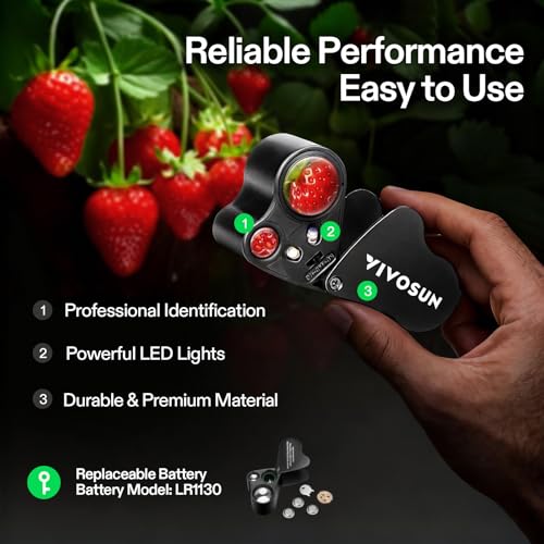 VIVOSUN 30X 60X Illuminated Jewelers Loupe with LED Light, Black, 1-Pack - color: Black, size: 1 Pack