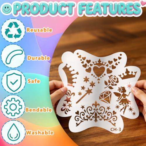 39PCS Face Paint Stencils Kit Includes 15 Reusable Facial Painting Stencils, 8 Sheets Tattoo Stencil Stickers, 10 Brushes, 2 Pack Adhesive Gems, 4 Sponge for Halloween Birthday Carnival Party Makeup - color: Party