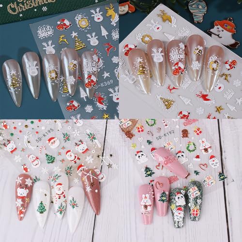 3 Sheets Christmas Nail Stickers for Nail Art, 5D Self-Adhesive Nail Decals - color: Christmas C