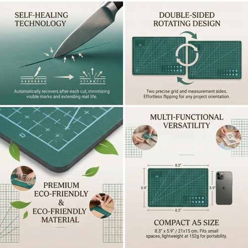 Self Healing Cutting Mat, Durable Double Sided Precision Cutting Surface for Sewing Crafts PVC Blue A5 8.3 x 5.9 Inch 1 Piece