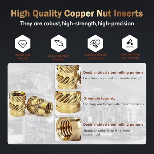 180PCS Brass Heat Set Nuts, M3 Threaded Inserts Assortment - size: M3*4*5,M3*8*5（180pcs）
