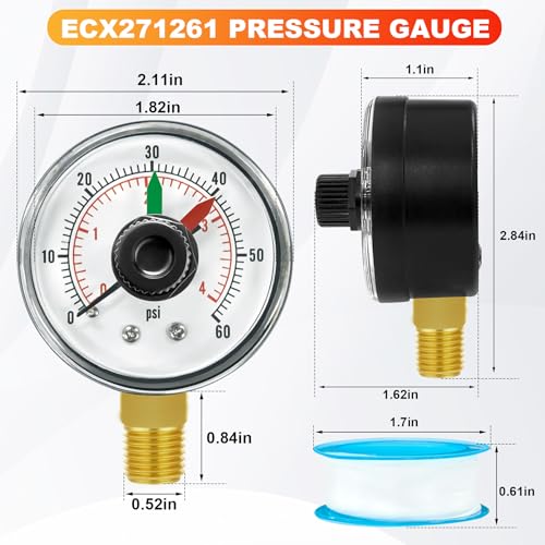 ECX271261 Pool Pressure Gauge with PTFE Sealant Tape - size: ECX271261