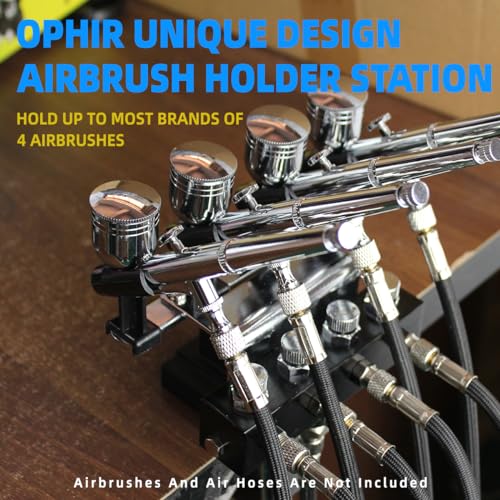 OPHIR Airbrush Holder Station with 4-Way Adjustable Splitters Manifold - size: without air hose