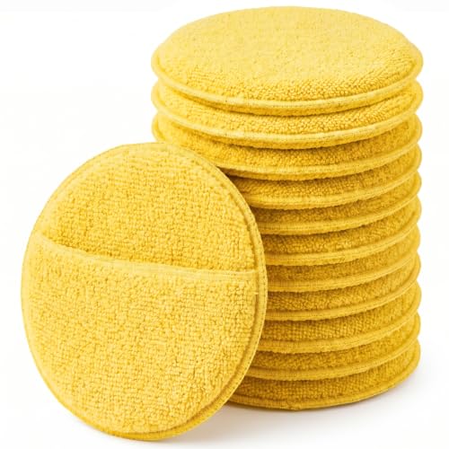 12Pcs 5-Inch Microfiber Foam Wax Applicator Pads with Finger Pocket - color: Yellow, size: 12pcs