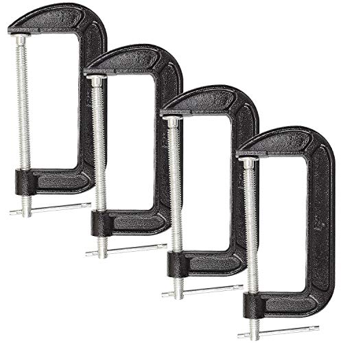 Abuff 4 Piece 6 Inch C-Clamp Set - Industrial Strength, Heavy Duty Iron C Clamps for Woodworking, Welding, and Building
