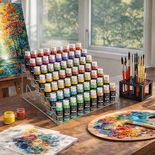 2 Pack 7-Layer Clear Acrylic Paint Holder Storage & Brush Holder Organizer