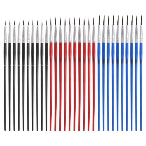 MECCANIXITY 30Pcs Miniature Paint Brushes(Black #0/Red #00/Blue #000) - color: Black/Red/Blue, size: #0/#00/#000
