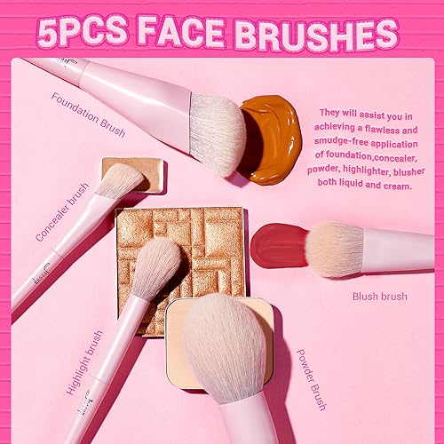 Jessup Makeup Brush Set 14pcs Face & Eye Makeup Brushes, Pink T495 - color: Pink-14pcs, size: Full Brush Set
