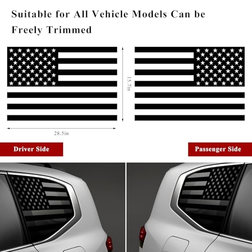 2 PCS Rear Window American Flag Decals, Waterproof Tactical USA Flag Side Window Vinyl Stickers, Universal Patriotic Flags Decals Stars Stripes Decor for SUV Truck Pickup