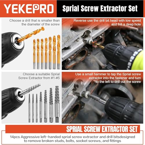 19 Pcs Bolt & Screw Extractor Set, HSS-424 Spiral Extractor, CR-MO - size: 19PCS