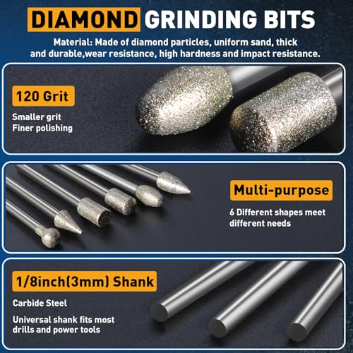 shengbenhao 20Pcs 120 Grit Diamond Grinding Bits Compatible with Dremel