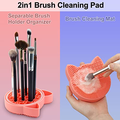 Mygeromon Makeup Brush Cleaner Mat Silicone with Dryer Holder (Orange) - color: Orange