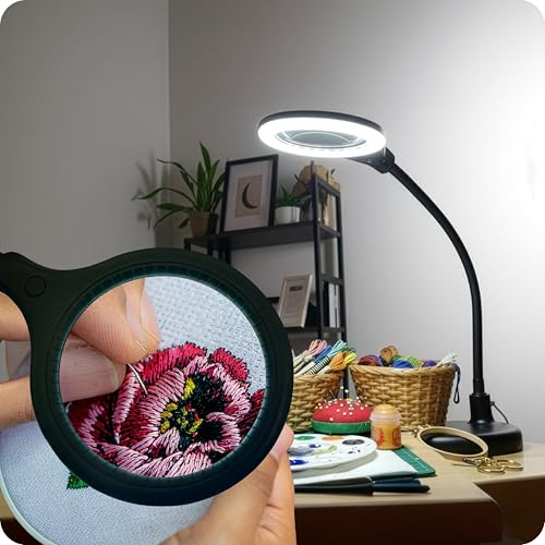 Brightech LightView Pro Flex 2 in 1 Magnifying Desk Lamp, 2.25x Light Magnifier, Adjustable Gooseneck Magnifying Glass with Light for Crafts, Reading, Close Work - size: 5 Diopter (2.25x)