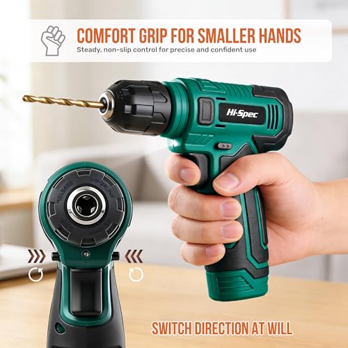 Hi-Spec 8V USB Power Drill Driver Bit Set with Hanging Kit for DIY, Green - color: Green