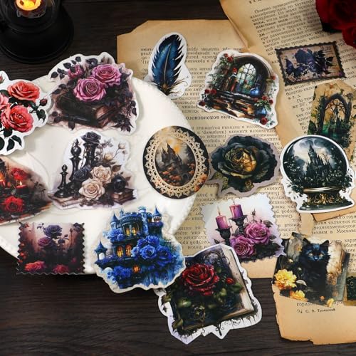 120 Pcs Halloween Gothic Dark Academia Scrapbooking Stickers & Paper Kit - color: Dark Art