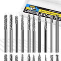 Mini Carbide Burrs Set 1/8’’ Shank Solid Tungsten Carbide Burrs with 1/8’’ Cutting Head Double Cut Rotary File for Die Grinder Rotary Drill Tool 20pcs for Carving Grinding Engraving Polishing Bit