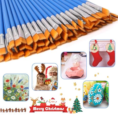 UPINS 30 Pcs Flat Paint Brushes, Small Brush Bulk for Detail Painting - size: 6.69inch, style: Flat Paint Brushes