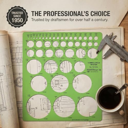 ALVIN TD1204 Circle Master Template, 45 Circles from 1/16 to 2-1/4 Inches, Drafting Stencil for Architects, Engineers, Artists and Students - style: TD1204: 45 Circles, 1/16 to 2-1/4 in
