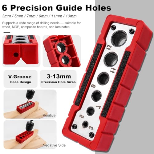 Drill Block Guide for Straight Holes, Portable Handheld Drill Guide Jig, 3-13mm Hole Locator, with V-Groove Design