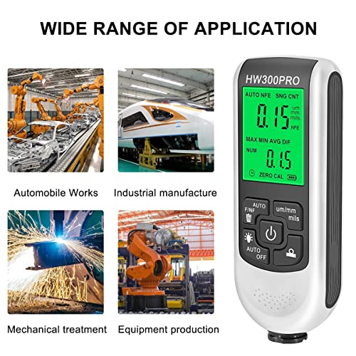 Paint Thickness Gauge Meter Fe/NFe Probe Coating Thickness Gauge Professional Multifunctional Car Paint Depth Gauge Test Precise HW-300PRO for Car Automatic Detection(white) - color: white