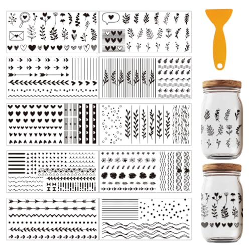 10 Pcs Basic Element UV DTF Cup Wraps, Heart Arrow Line Cup Wrap Decals Minimalist Pattern Waterproof Rub on Transfer for Glass Bottle Vase Furniture Crafts - color: Basic Element