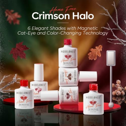 modelones Red Cat Eye Gel Nail Polish Set 6 Colors Hema Free Burgundy - color: A A4 Classic Red