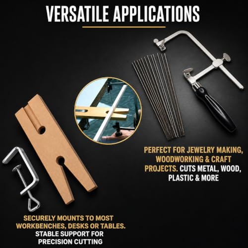 Adjustable Jewelers Saw Kit with 144 Blades and V-Slot Bench Pin with Clamp