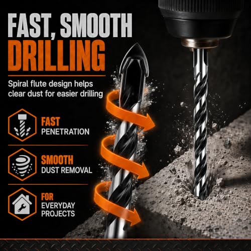 12-Piece Masonry Drill Bit Set & Concrete Drill Bit Set, 7 Sizes, 1/8"-1/2" - size: 12 pcs 1/8"-1/2" 7 Sizes