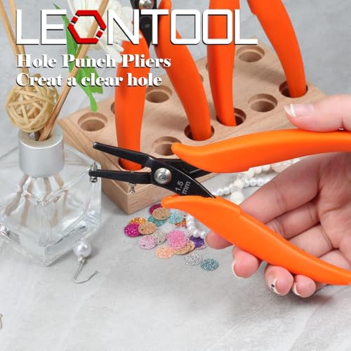 Metal Hole Punch Pliers 6" Small Round Hole Punch Pliers Two Replacement Pins for Jewelry Making to Create 1.5mm Clean Holes Jewelry Tool with PVC Handles for Handcraft Work DIY Hand Tool - style: Long Jaw 1.5mm