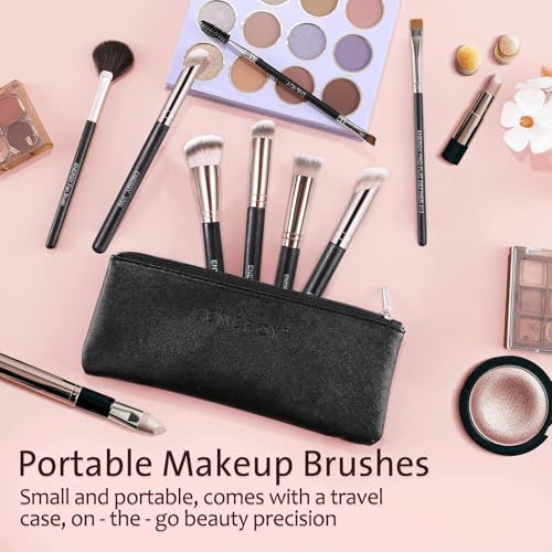 ENERGY Makeup Brush Set - 8PCS Professional Makeup Brushes for Foundation, Concealer, Eyeshadow, Blending, Contour, Powder, Eyeliner, Vegan Synthetic Fiber, Portable Travel Kit with Case (Black) - style: makeup brush set 8pcs