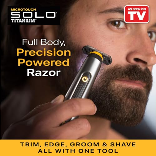MicroTouch SOLO Titanium, Rechargeable Beard & Body Razor that Trims, Edges, Shaves, and Grooms - style: Solo