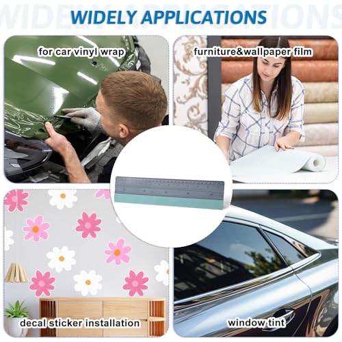 Felt Squeegee, 12 Inch Vinyl Squeegee Tool, Wallpaper Smoothing Tool with Ruler & Micro Suede Felt Edge for Vinyl Graphic Decal Car Wrapping Applicator Wallpaper Smoothing