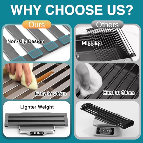 COOL-ANGLE Aluminum Roll Up Dish Drying Rack, 17.7x13.4 Inches, Matte Gray - size: Rectangle 17.7'' x 13.4''