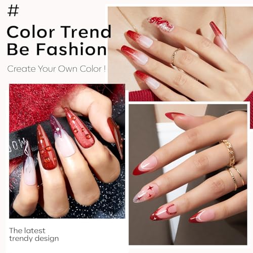 modelones Red Gel Nail Polish Set 6PCS Christmas Giltter Cat Eye W Magnet - color: A A A2 Ruby Sparks