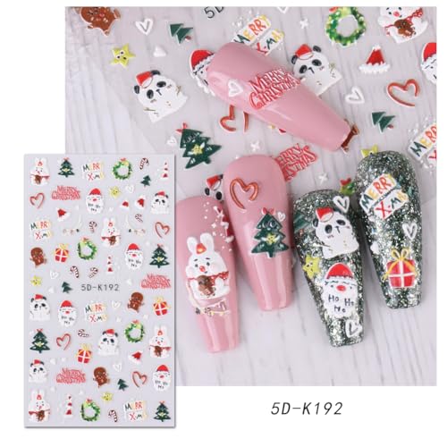 3 Sheets Christmas Nail Stickers for Nail Art, 5D Self-Adhesive Nail Decals - color: Christmas C