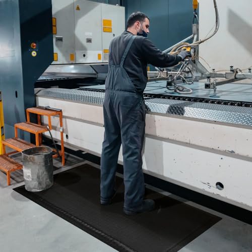 3 x 6 FT Anti Fatigue Mats Industrial 15/16 Inch Thick Soft Sponge Ergonomic Mat Durable Heavy Duty Diamond Plate for Standing Non Slip Industrial Grade Floor Mat for Leg & Back Pain (Black) - size: 72"L x 36.22"W x 0.94"Th