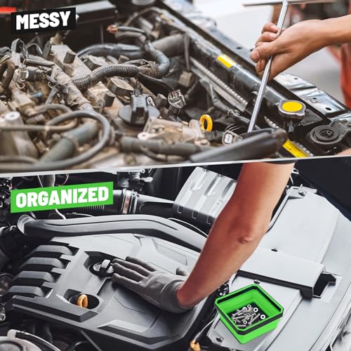 Magnetic Parts Tray 4-Pack – Collapsible Tool Holder for Screws & Bolts - color: Green, size: 4-Pack