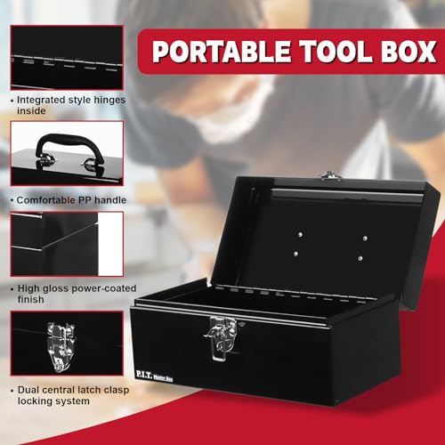 P.I.T. Metal Tool Box 12 Inch,Portable Small Toolbox with Latch,Black - color: Black, size: 12 Inch