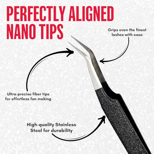 Isolation Fiber Tip Lash Tweezers – 12cm Eyelash Extension Tweezer with Fine Nano Grip Tip, Stainless Steel, Non-Slip Handle (Black) - color: Mlt-mysl-22